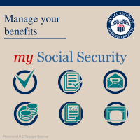 Graphic reading "Manage your benefits with my Social Security" and several icons