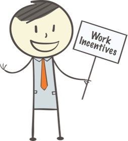 Graphic of Ben holding a sign that reads "Work Incentives"
