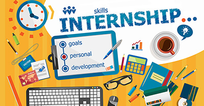 office supplies on a desk with the words "Skills Internship' written in large text