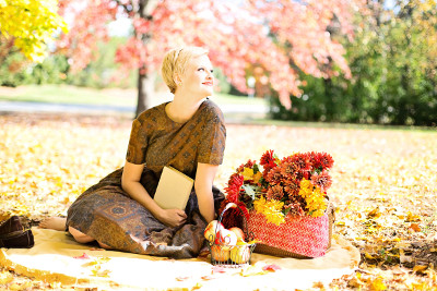 woman having a picnic in a park