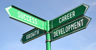 street sign showing signs for Career, Development, Success and Growth