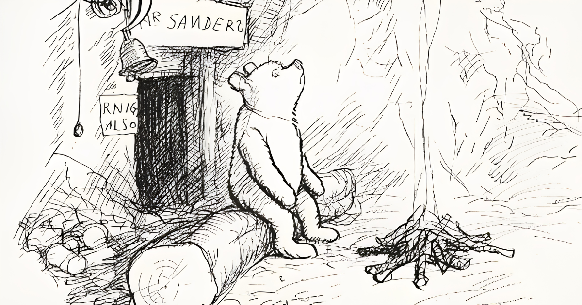 Sketch of Winnie the Pooh waiting outside Mr. Sanders' door