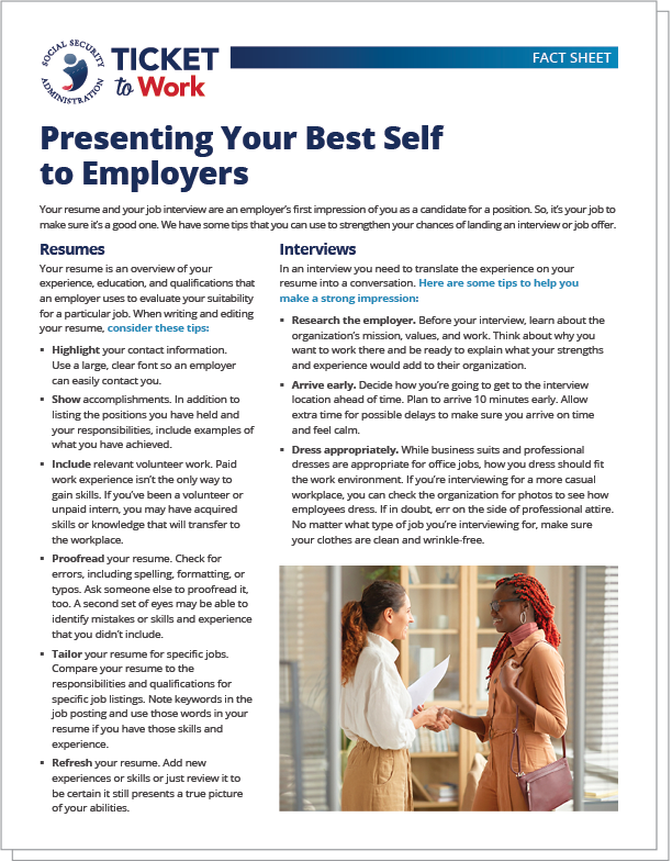 Thumbnail image of the tip sheet on Presenting Your Best Self to Employers