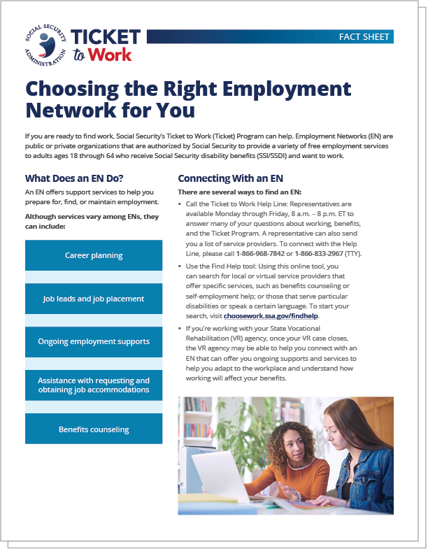 Thumbnail of the Choosing the Right Employment Network for You Fact Sheet