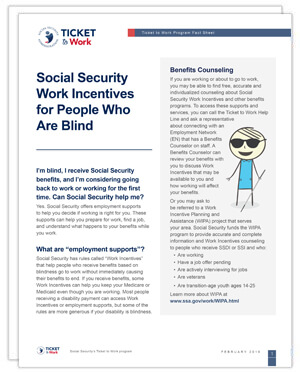 Factsheet of Work Incentives for People who are Blind