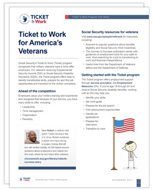 Image of the Ticket to Work for America's Veterans fact sheet